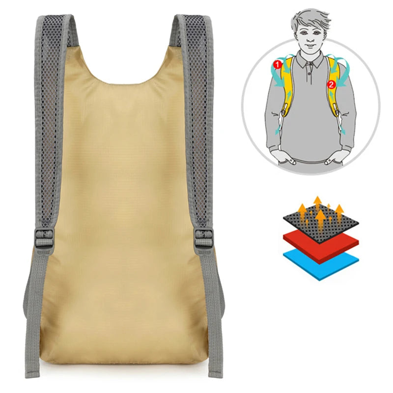 حقيبة ظهر رياضية ترفيهية خارجية، حقيبة قابلة للطي، تخزين خفيف، مقاومة للتآكل، حقيبة ظهر للمشي لمسافات طويلة وركوب الدراجات