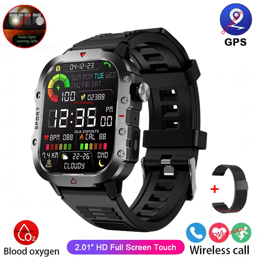 Outdoor Sports Smart Watch 2.01 Inch AMOLED Screen LED Flashlight Bluetooth Talking Smart Watch for Men Women Holiday Gifts 2025