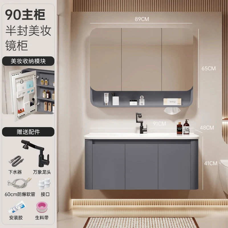 Standing Storage Bathroom Cabinet Shelf Light Mirror Organizer Bathroom Cabinet Vanity Shower Rack Banyo Dolabi Furniture