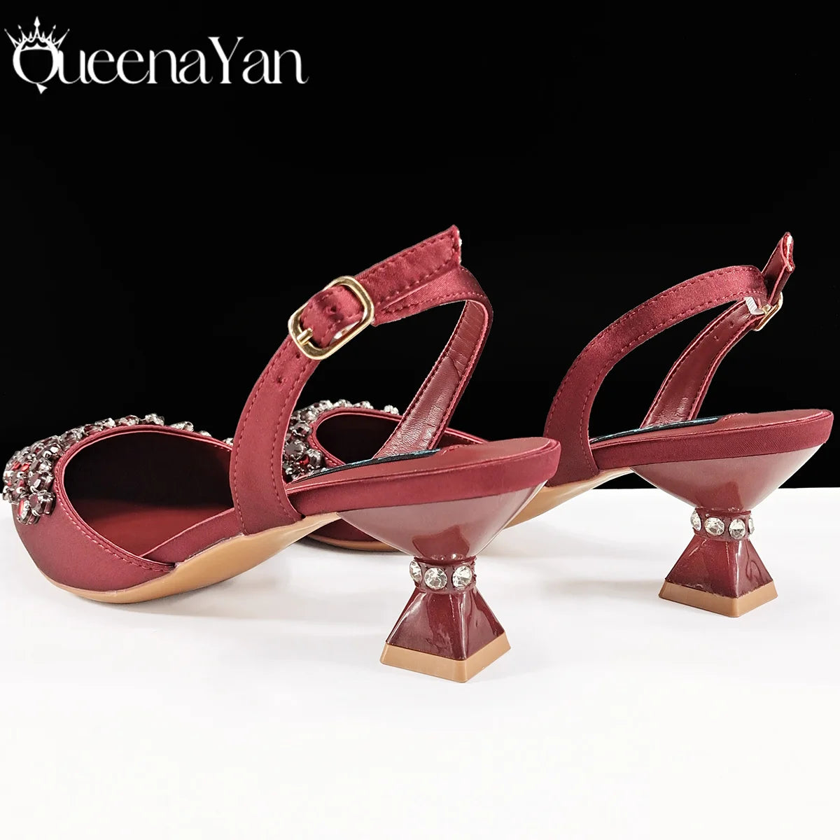 Queena Yan Italian shoes and handbags accessory set with rhinestone metal embellishments Wedding shoes Bridal shoes Designer
