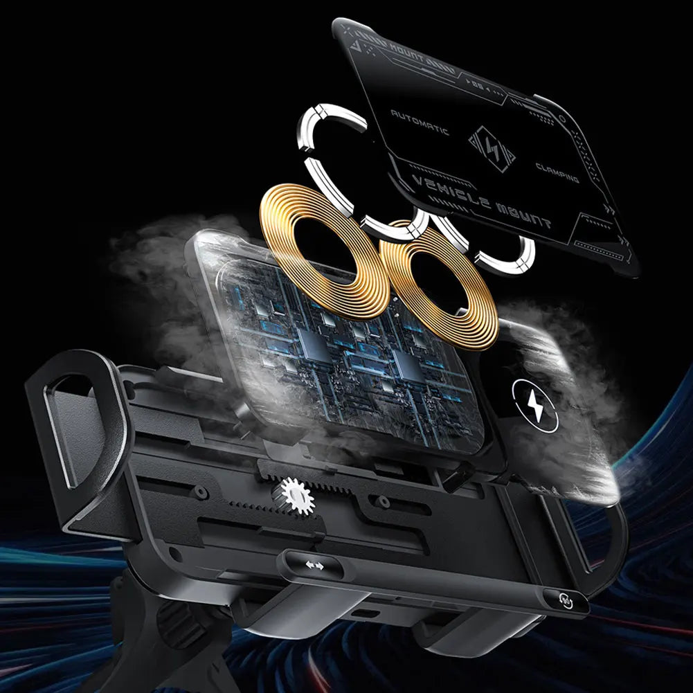 15W Car Wireless Charger Dual Coil Fold Screen Phone Holder Touch Rotation Phone Mount for Smartphone/Pad/Foldable Phone/Tablet