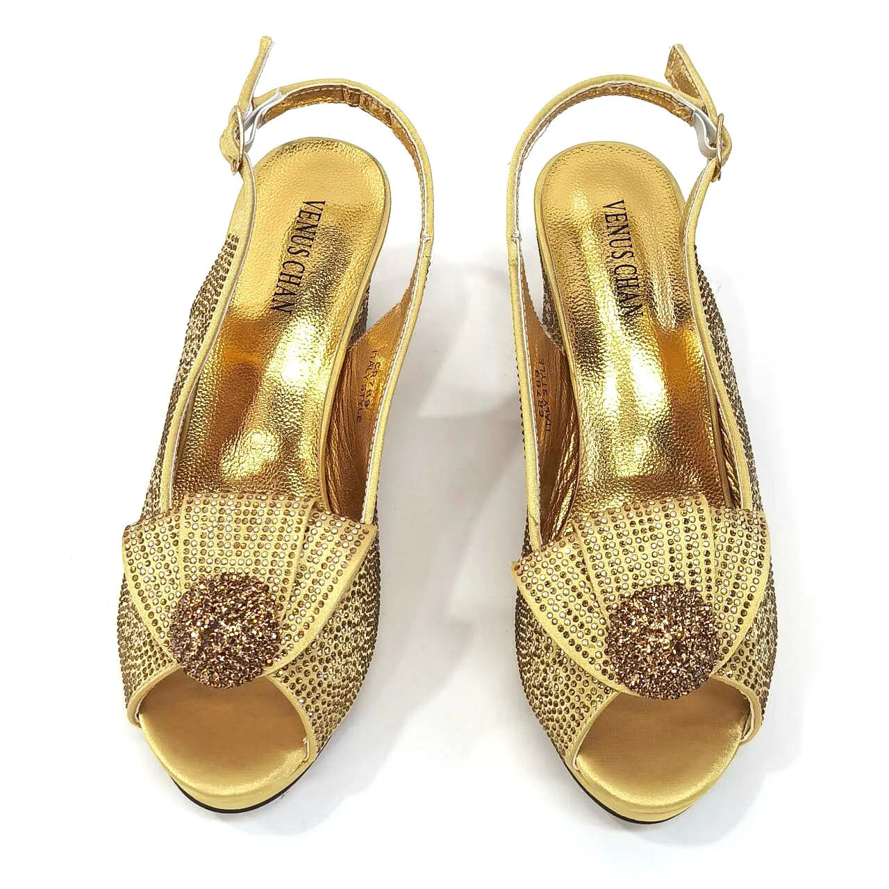Venus Chan 2024 Italian Design Girly Style Golden Color Wedding Shoes And Bag Full Diamond Decoration Metal Closure Bags