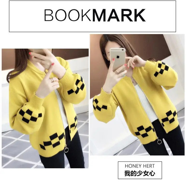 Women's Clothing Vintage Fashion Short Style Knit Cardigan Autumn Winter New Casual Loose O-neck Long Sleeve Sweaters Lady Tops
