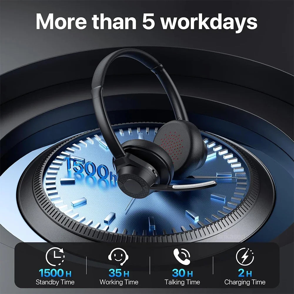 سماعة رأس لاسلكية بتقنية البلوتوث 5.4 مزودة بميكروفون وخاصية إلغاء الضوضاء وتقنية Multipoint Connect وسماعة رأس لاسلكية للعمل