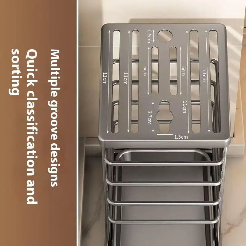 Kitchen Countertop Companion: Multi-function Dish Rack, Knife Holder and Tool Storage with Drain Tray