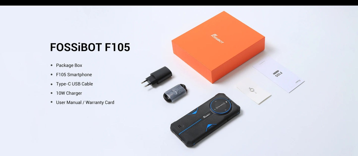 [العرض العالمي الأول] هاتف FOSSiBOT F105 الذكي المتين بنظام تشغيل أندرويد 14 وذاكرة وصول عشوائي 12 جيجابايت وذاكرة داخلية 64 جيجابايت وكاميرا 20 ميجابكسل وشاشة 6.745 بوصة عالية الدقة وشاشة IPS