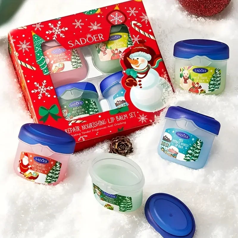 Christmas Gift Box,Lip Balm 4PCS/box Lip Makeup Set, Durable Moisturizer, Christmas Women's Gift Nourishing Lipstick Skin Care