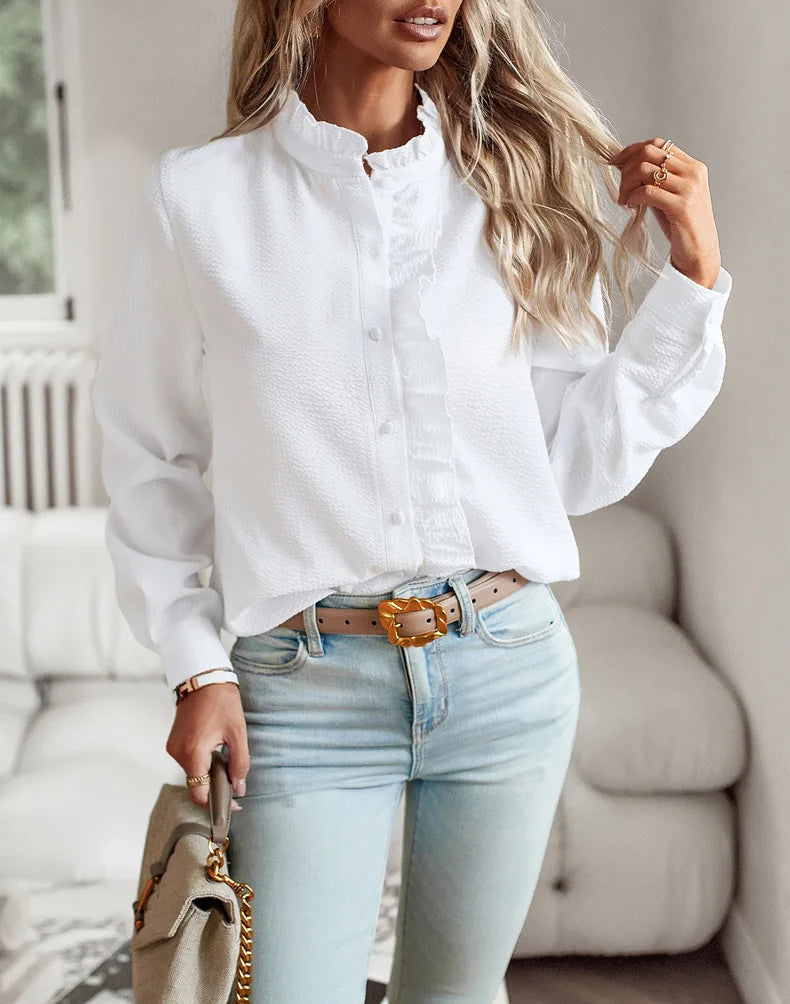 Fashion New Women Elegant Office Shirt,Long Sleeve Top Causal Comfort Simple Shirt,Shirts & Blouses,Tops For Women,Women Clothes
