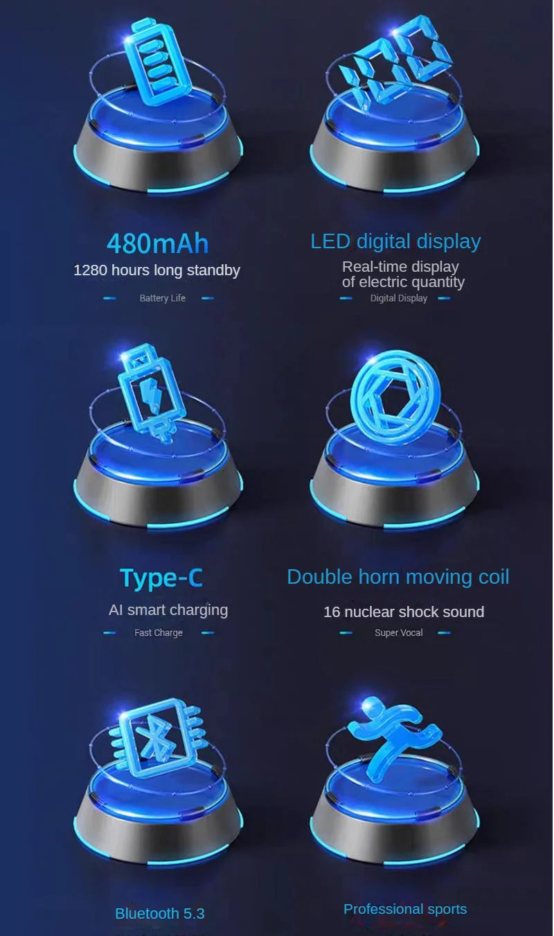 Bluetooth Headset Wireless Headphone LED Digital Display Neck-hanging Headphone Be Inserted Card Bluetooth Earbuds Sport Running