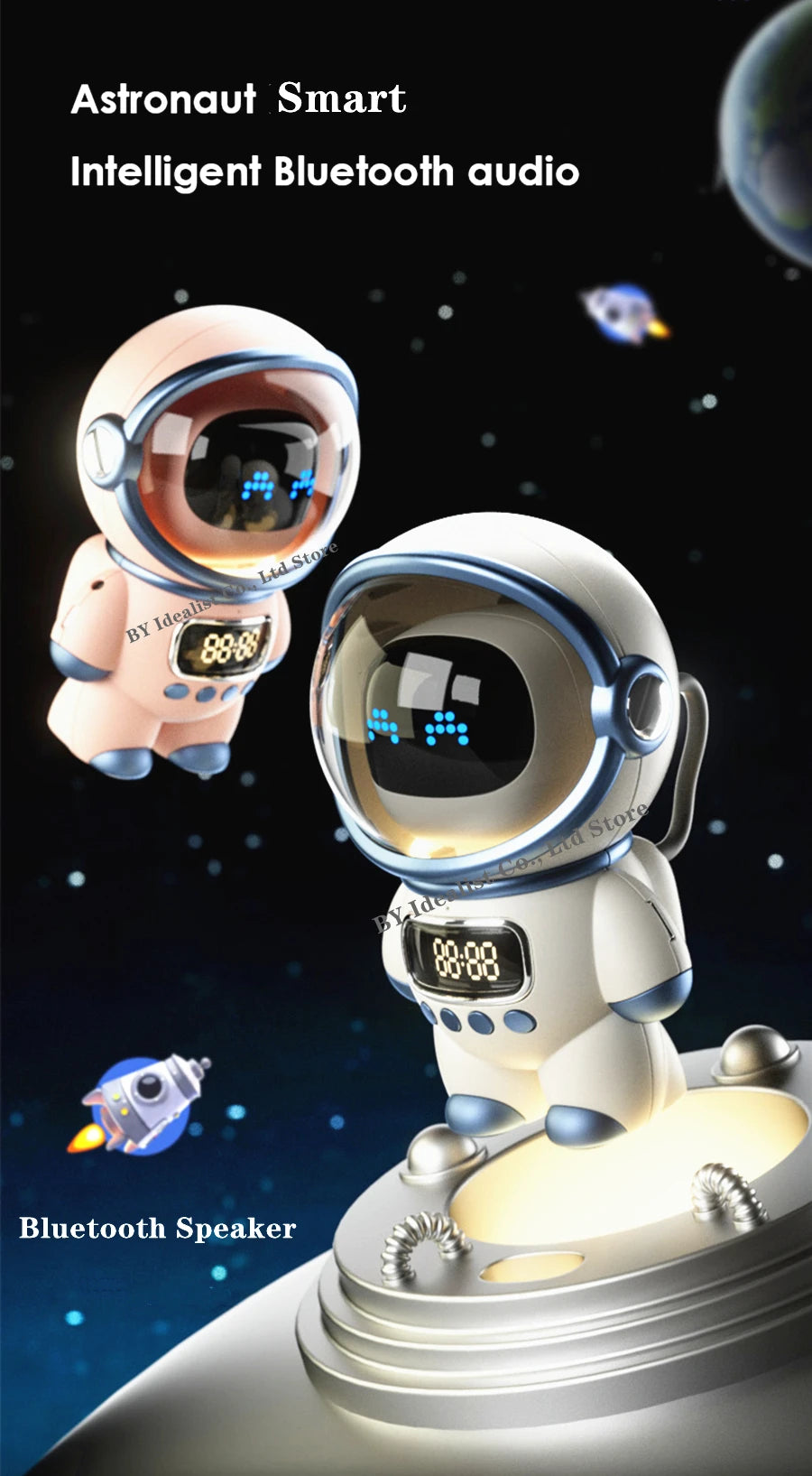 مكبر صوت بلوتوث رائد فضاء لاسلكي صغير محمول ذكي مكبرات صوت ستيريو باس راديو FM مضخم صوت مكبر صوت موسيقى