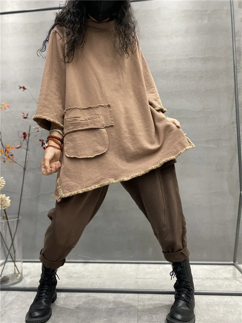 ملابس نسائية ملابس نسائية مبيعات مقاسات كبيرة أزياء الخريف النسائية مزاج الجوكر بأكمام طويلة قمم قديمة ريترو