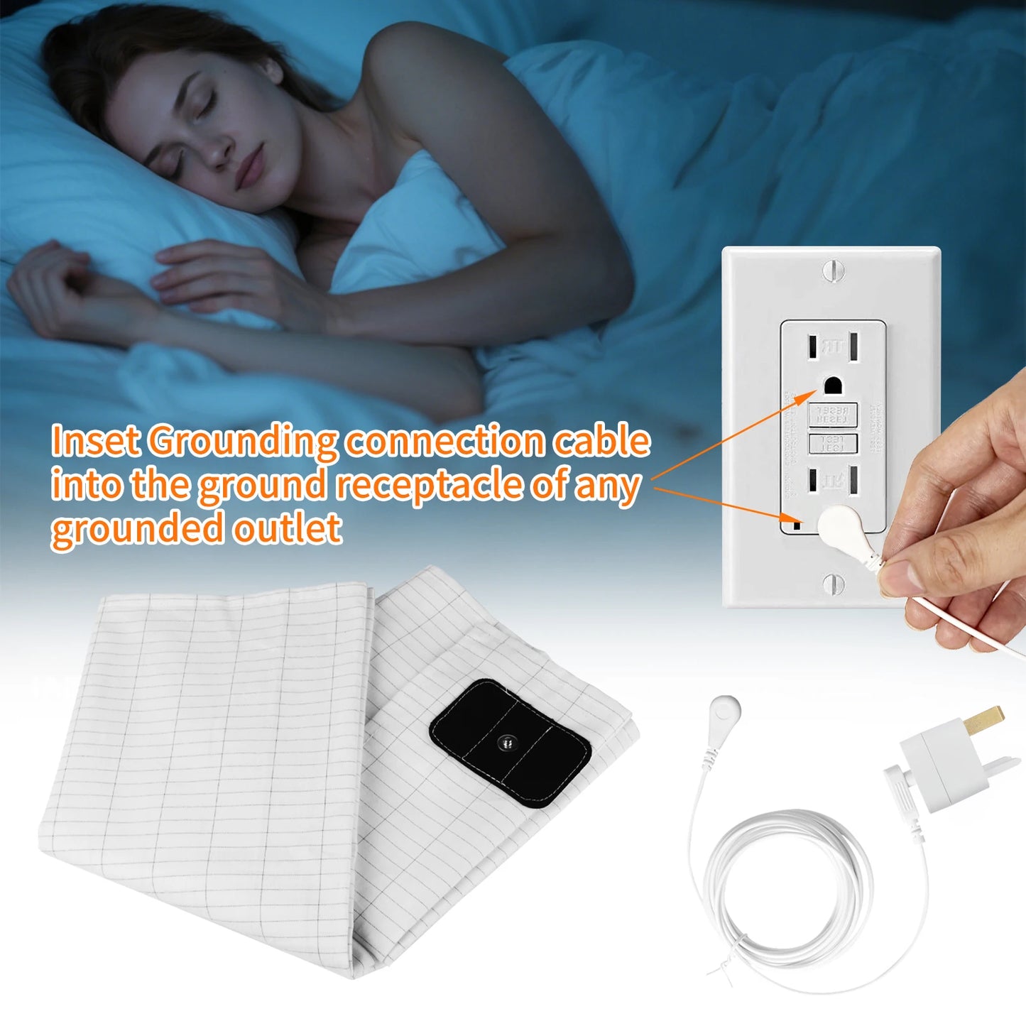 10% Silver Fiber Grounding Sheet Flat Bedsheet with Earthing Cord Organic Cotton Health Sheet Natural Wellness Release Stress