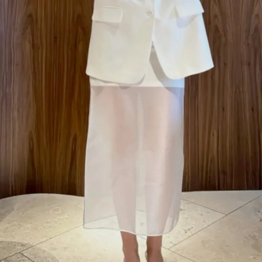 Women Fashion See Through High Waist Long Skirt New Summer Sexy Straight Skirt Office Commuting Casual Splice Lady Skirts SwiftNest
