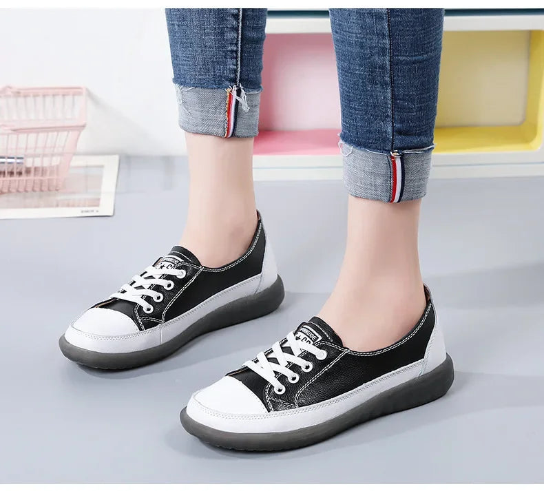 Genuine Leather Soft Sole Outdoor Summer Walking Vulcanized Shoes Women Jogging Sneakers Woman Flat Trainers Fitness Footwear