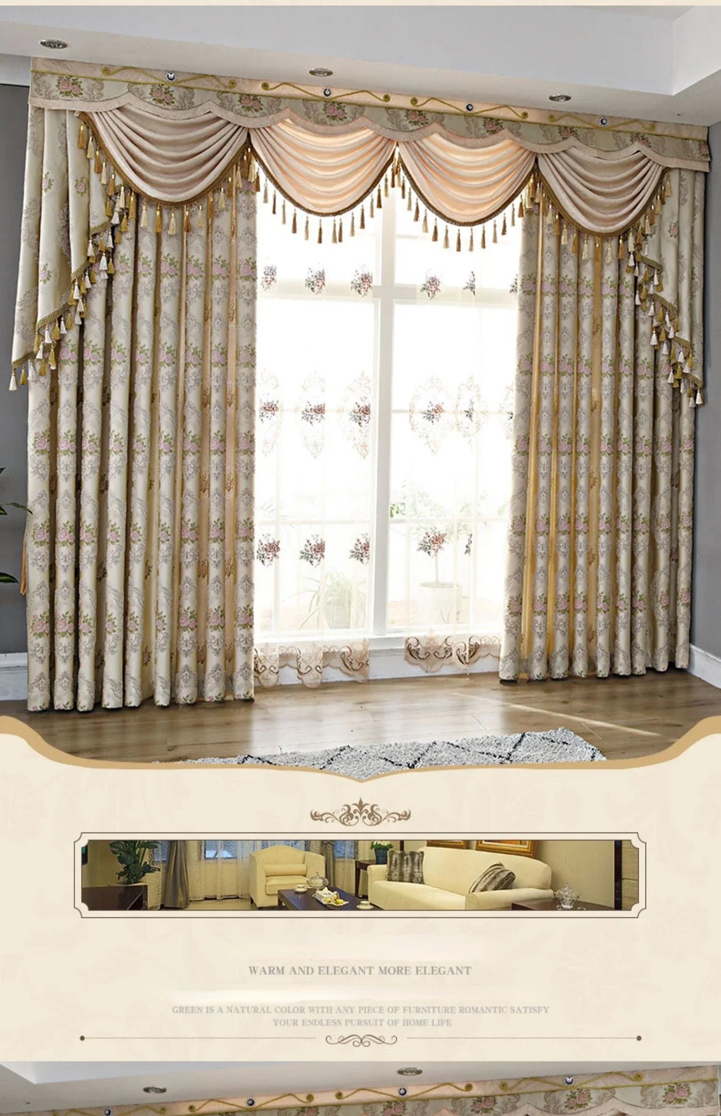 European-style Curtains Simple European Beige Living Dining Room Bedroom Two-story Full-shading Window Curtain Finished Product