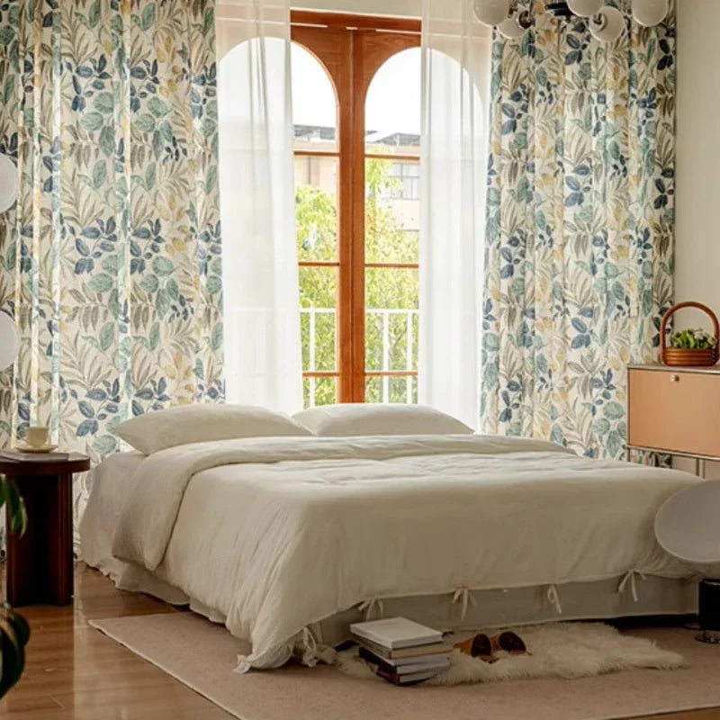 Curtains for Living Dining Room Bedroom  Autumn Maple Leaves American Country Pastoral Retro Cotton Linen Thick Korean Style