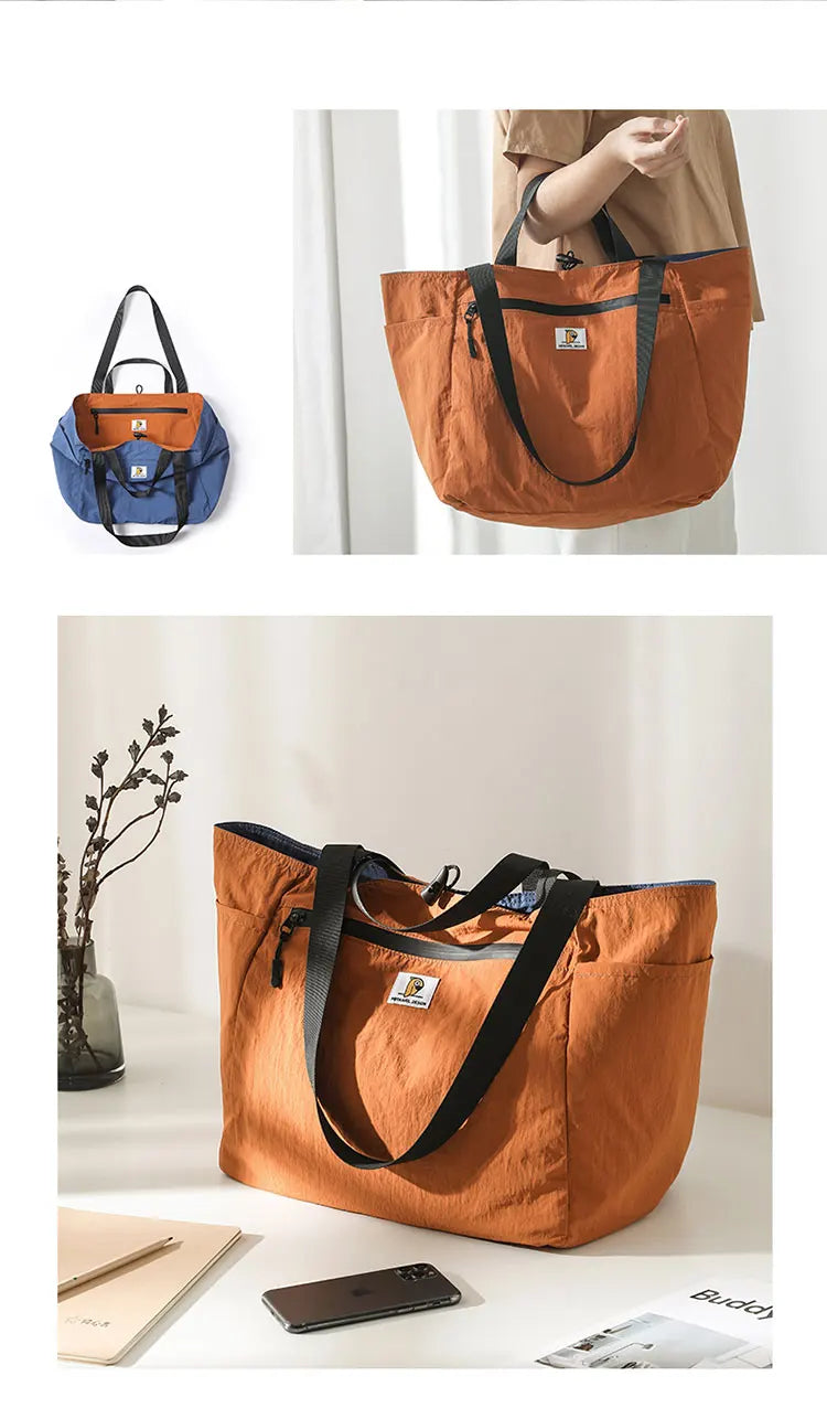 Reversible Travel Tote Bag Large Capacity Foldable Carry On Duffle Bag Canvas Shoulder Luggage Packing Bag for Women Men