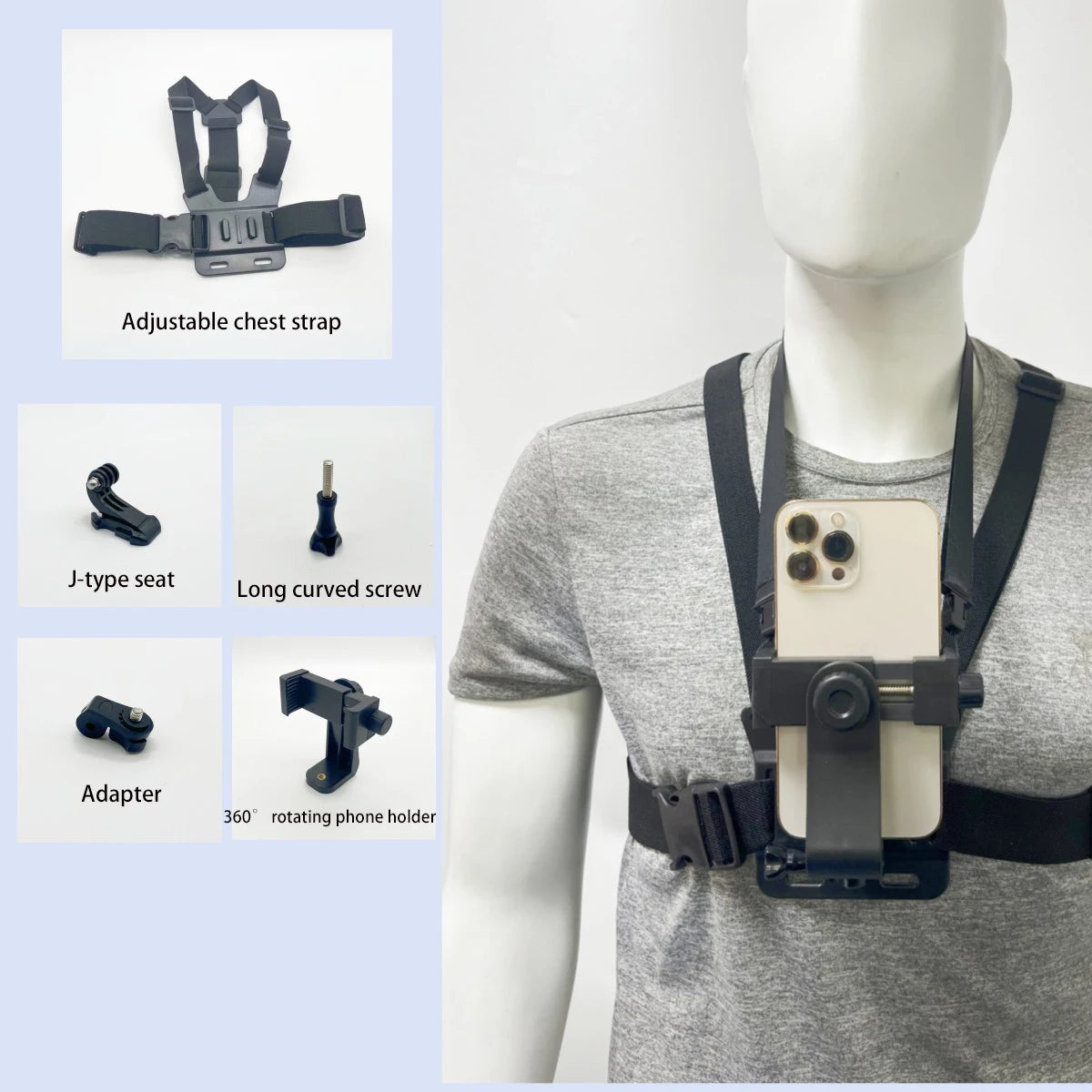 First Person Adjustable Action Camara Chest Strap Record Outdoor Live Mobile Phone Strap Mount for Cycling  Skiing Gopor Holder