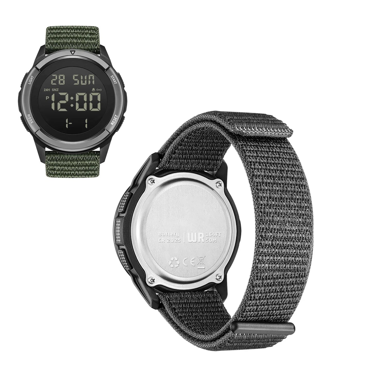 ساعة رياضية للأنشطة الخارجية مقاومة للمطر حتى عمق 50 مترًا، ساعات رياضية رقمية مزودة بإضاءة خلفية LED