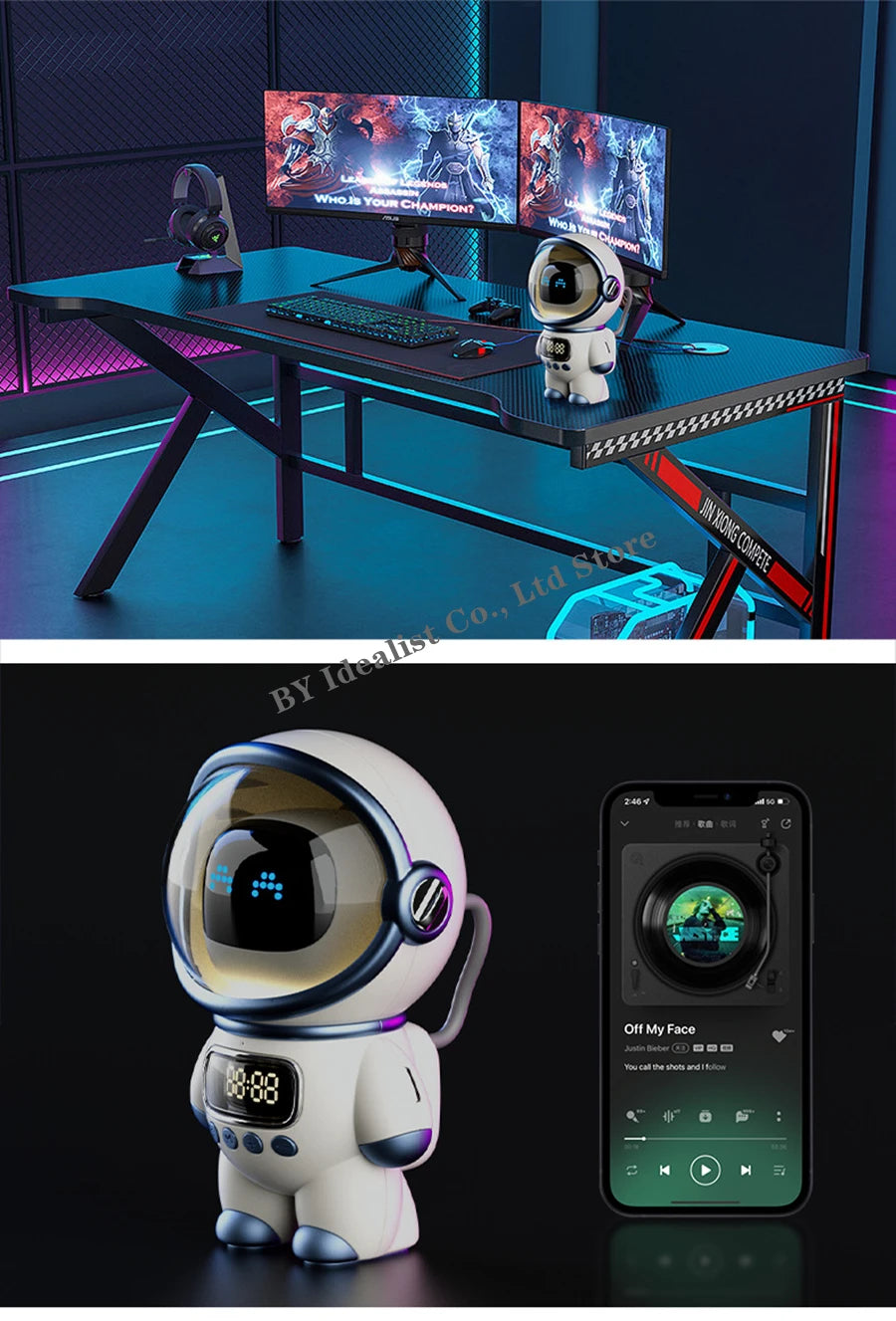 مكبر صوت بلوتوث رائد فضاء لاسلكي صغير محمول ذكي مكبرات صوت ستيريو باس راديو FM مضخم صوت مكبر صوت موسيقى