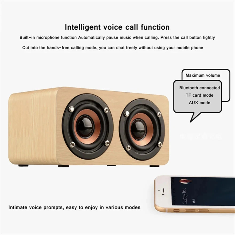 6W Wooden Bluetooth Speaker Portable Stereo HiFi Speakers TF Play Hand Free Call AUX Input Super Bass Loudspeaker Dual Subwoofer