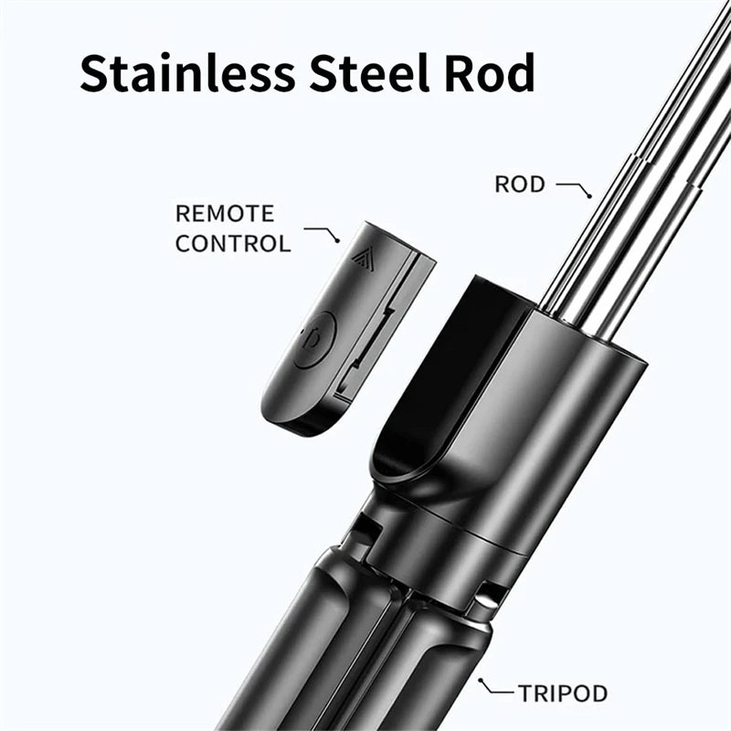 حامل ثلاثي القوائم لاسلكي مع ضوء وجهاز تحكم عن بعد بتقنية البلوتوث، حامل ثلاثي القوائم قابل للتمديد لهاتف iPhone والهواتف المحمولة وTiktok Live Streaming