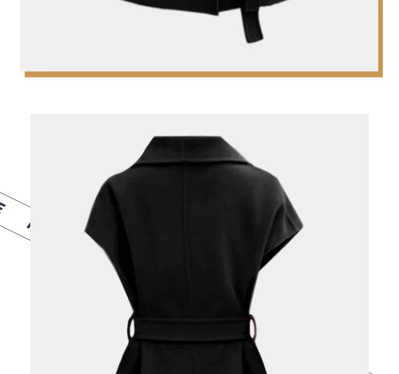 سترة صوف أنيقة للنساء لخريف وشتاء، صدرية متوسطة الطول من الصوف على الوجهين، سترة أنيقة للنساء مع مشبك على شكل حصان