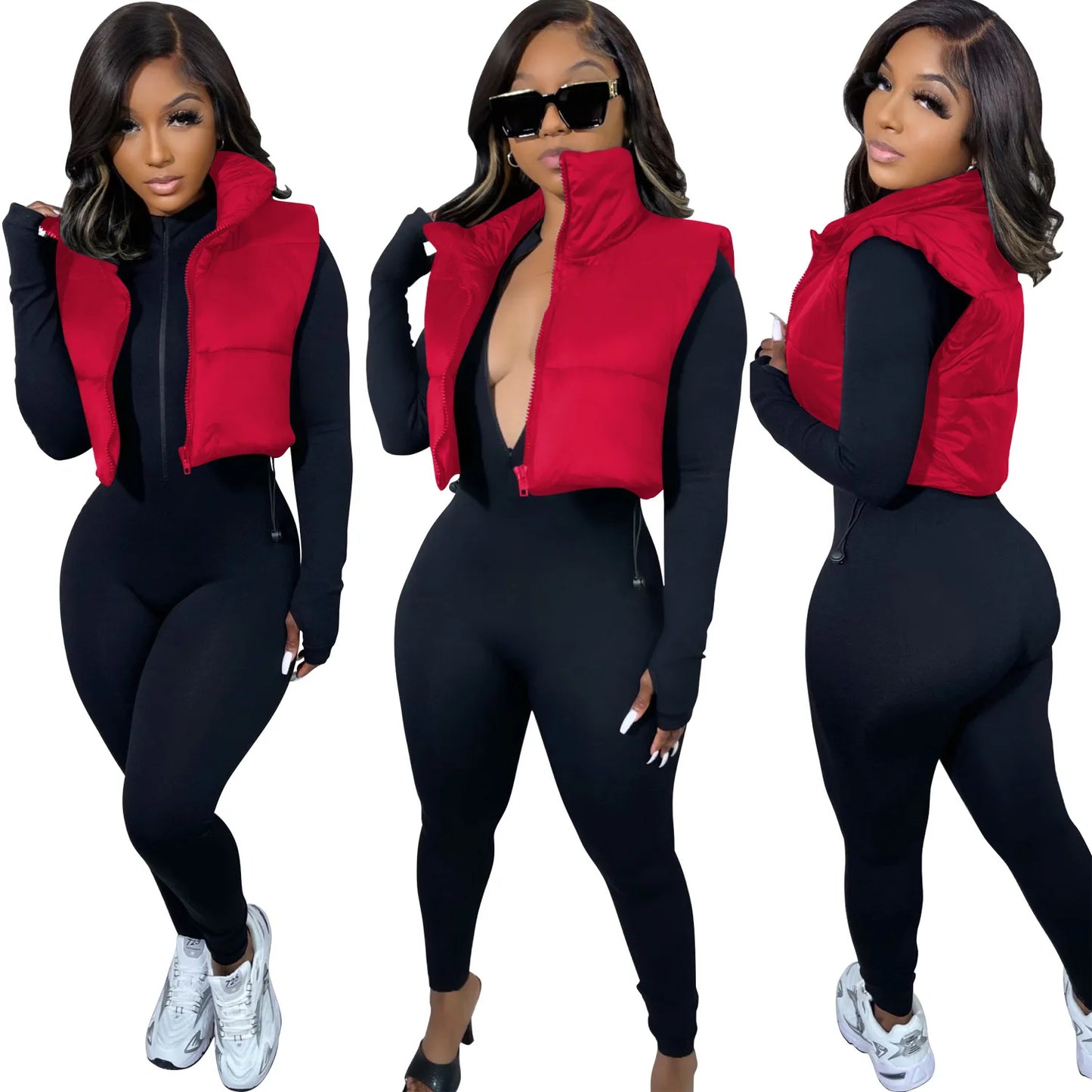 Women's Winter Vest Fashion Faux Leather Padded Jacket Coat Vintage PU Black And White Female Short Waistcoat Chic Clothes Tops