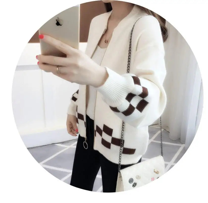 Women's Clothing Vintage Fashion Short Style Knit Cardigan Autumn Winter New Casual Loose O-neck Long Sleeve Sweaters Lady Tops
