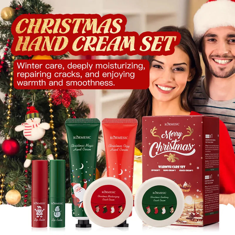 Christmas Moisturizing Gift Set - Hand Cream and Lip Balm, Hydrating Skin Care, Festive Present for Her, Family & Friends