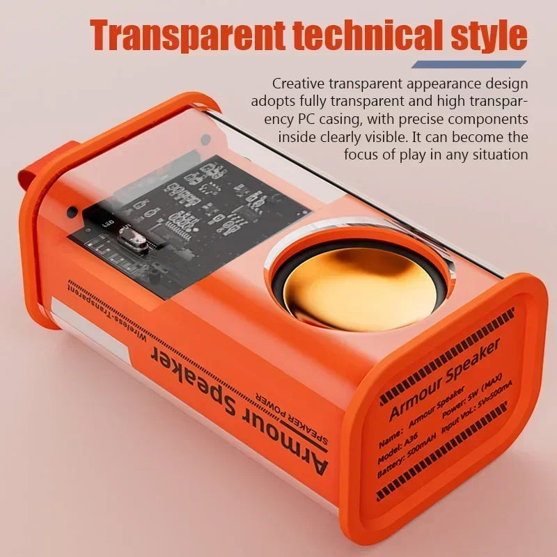Bluetooth Speaker New Transparent Mech Audio TWS Two-Machine interconnection Rhythm Breathing Light 360° Stereo Surround