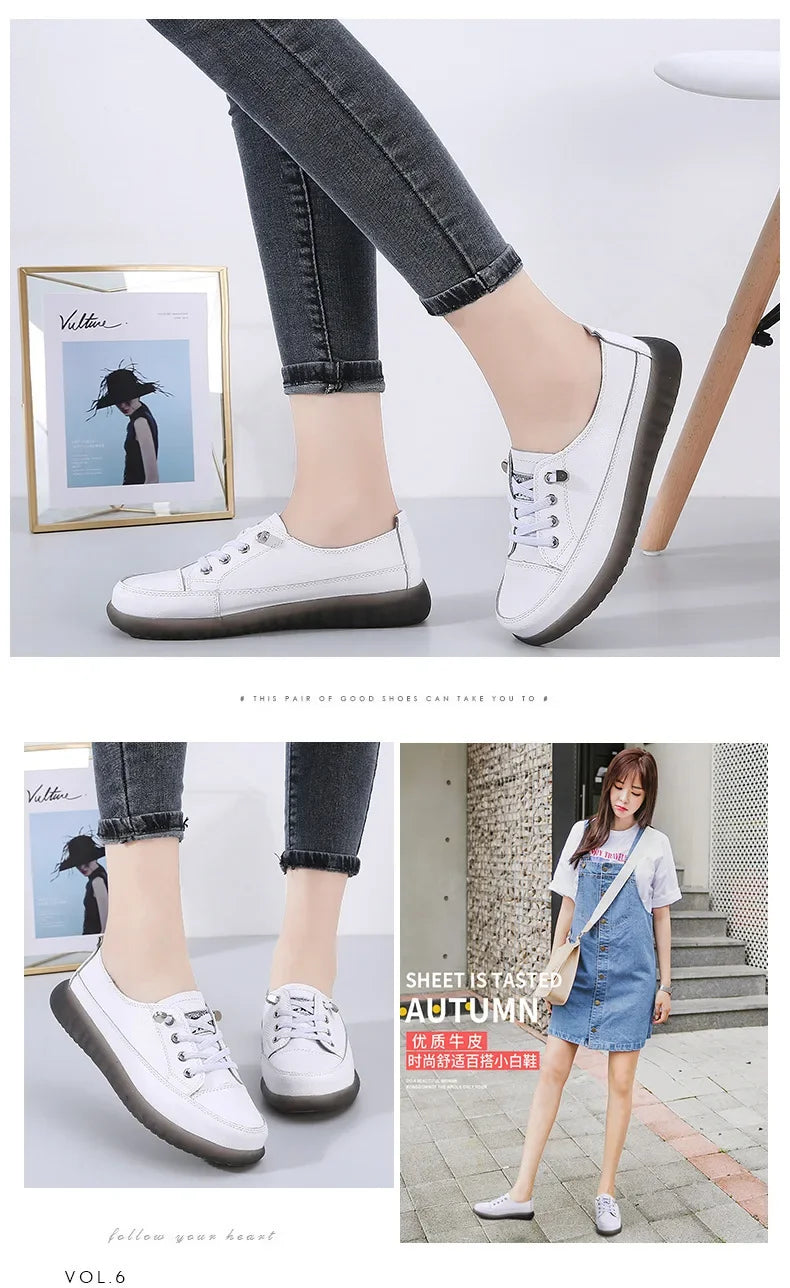 Genuine Leather Soft Sole Outdoor Summer Walking Vulcanized Shoes Women Jogging Sneakers Woman Flat Trainers Fitness Footwear