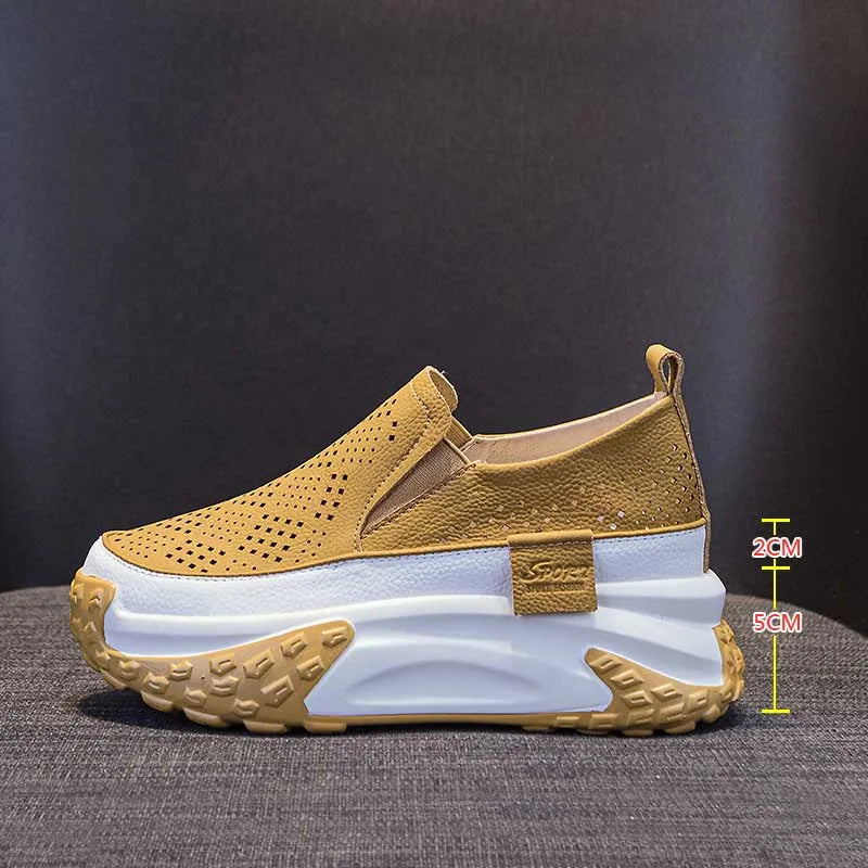 Fujin 7cm Genuine Leather Women Vulcanized Platform Wedge Chunky Sneaker Casual Stable Fashion Skate Boarding High Brand Shoes