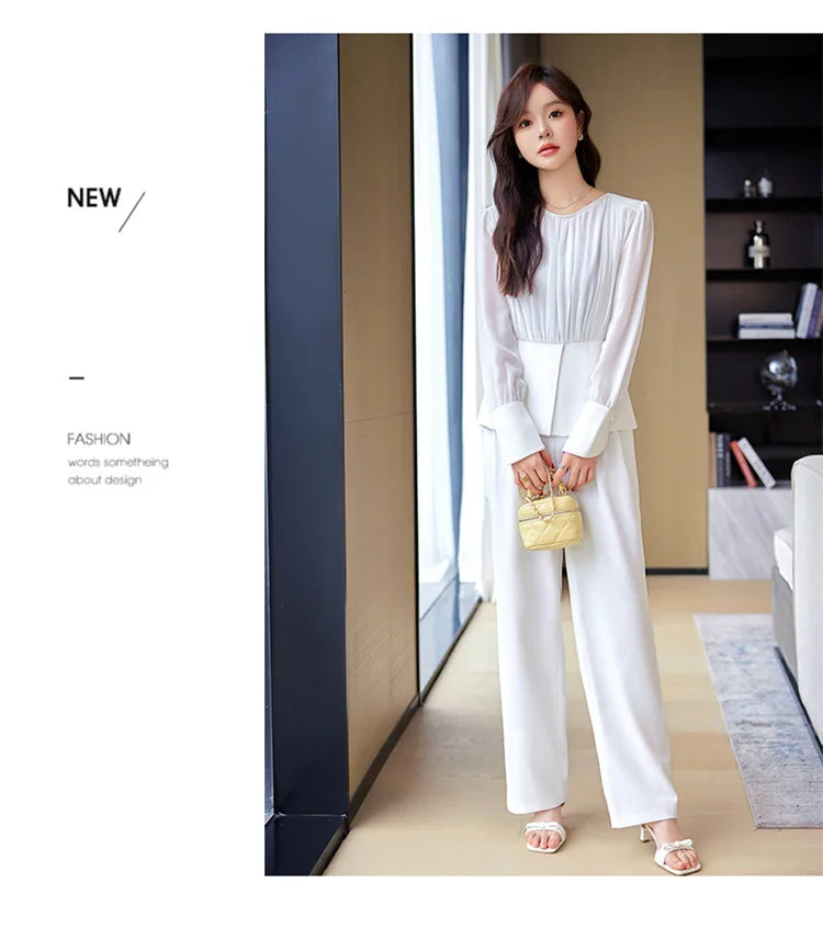 Fashion Uniform Styles Spring Women Office Business Suits Female Pantsuits Ladies Work Wear Blazers Sets With Wide Leg Trousers SwiftNest