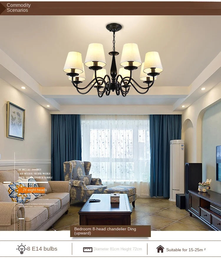 Living room lamp chandelier American country bedroom  simple home decoration cloth art iron lighting  pendant lights