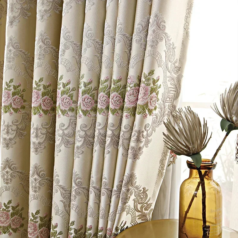 European-style Curtains Simple European Beige Living Dining Room Bedroom Two-story Full-shading Window Curtain Finished Product