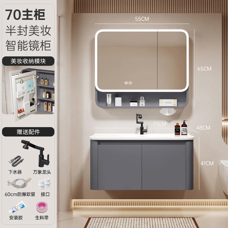 Standing Storage Bathroom Cabinet Shelf Light Mirror Organizer Bathroom Cabinet Vanity Shower Rack Banyo Dolabi Furniture