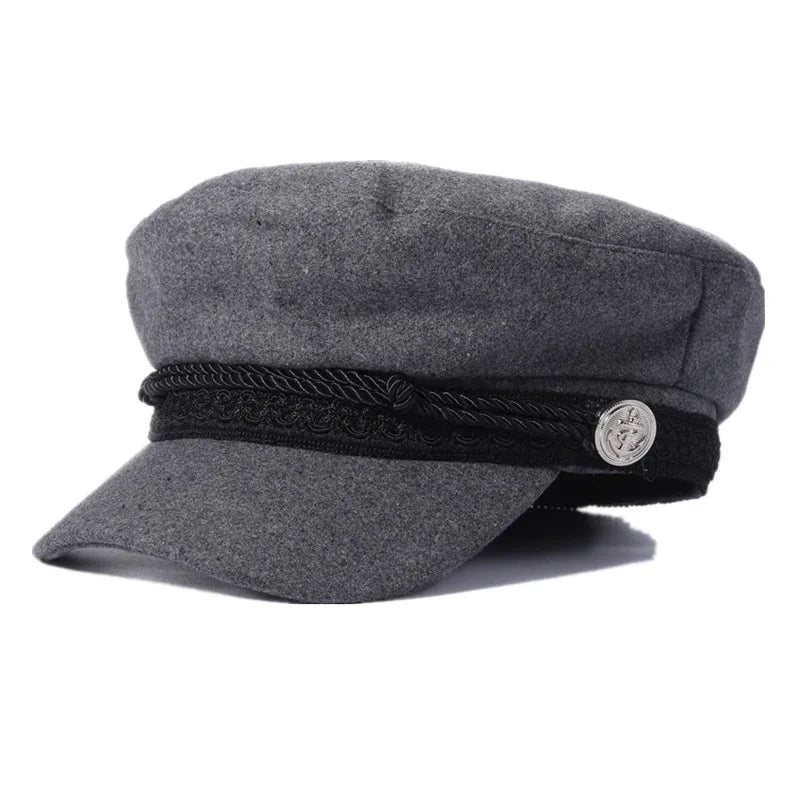 قبعة بحار سوداء أنيقة للنساء والرجال لفصل الربيع والخريف، قبعة كابتن للسفر، قبعة مثمنة الشكل