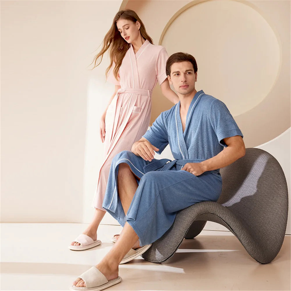 Cotton Terry Bathrobe,Short Sleeve Sleepwear, Towel Nightgown, Nightwear, Loose, Casual Robe, Nightdress, Home Clothes