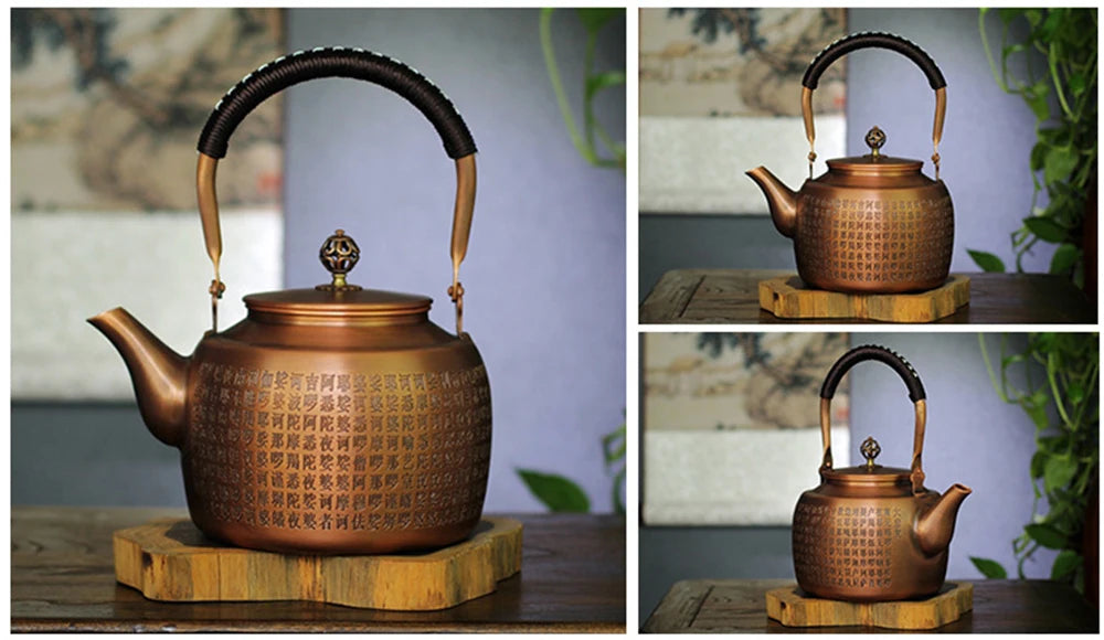 إبريق شاي جديد عالي السعة من النحاس الأحمر، غلاية ماء مغلي بموقد غاز منزلي، غلاية شاي صحية، مجموعة شاي الكونغ فو، سعة 2.0 لتر