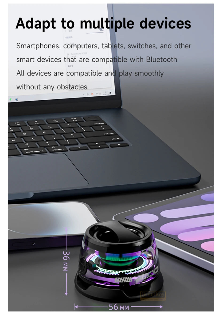 مكبر صوت صغير محمول بتقنية البلوتوث 5.3، مكبر صوت مغناطيسي صغير، صندوق صوت، تشغيل لمدة 7 ساعات، حامل هاتف للكمبيوتر الشخصي، شاومي، هواوي