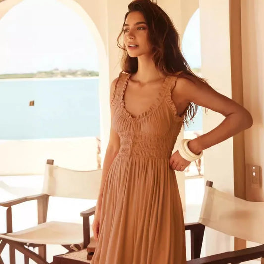 فستان نسائي كاجوال جديد لعام 2025 على شاطئ البحر بلمسة فرنسية راقية