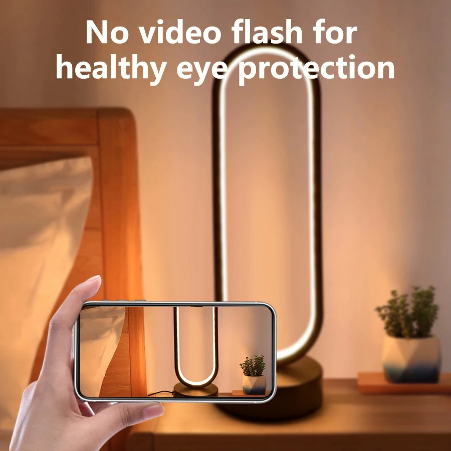 مصباح ليلي على شكل حلقة لغرفة النوم وغرفة المعيشة ومصباح سرير قابل للتعتيم بثلاثة ألوان ومصباح ليلي LED وإضاءة محيطة وطاولة بجانب السرير وملحقات الطاولة