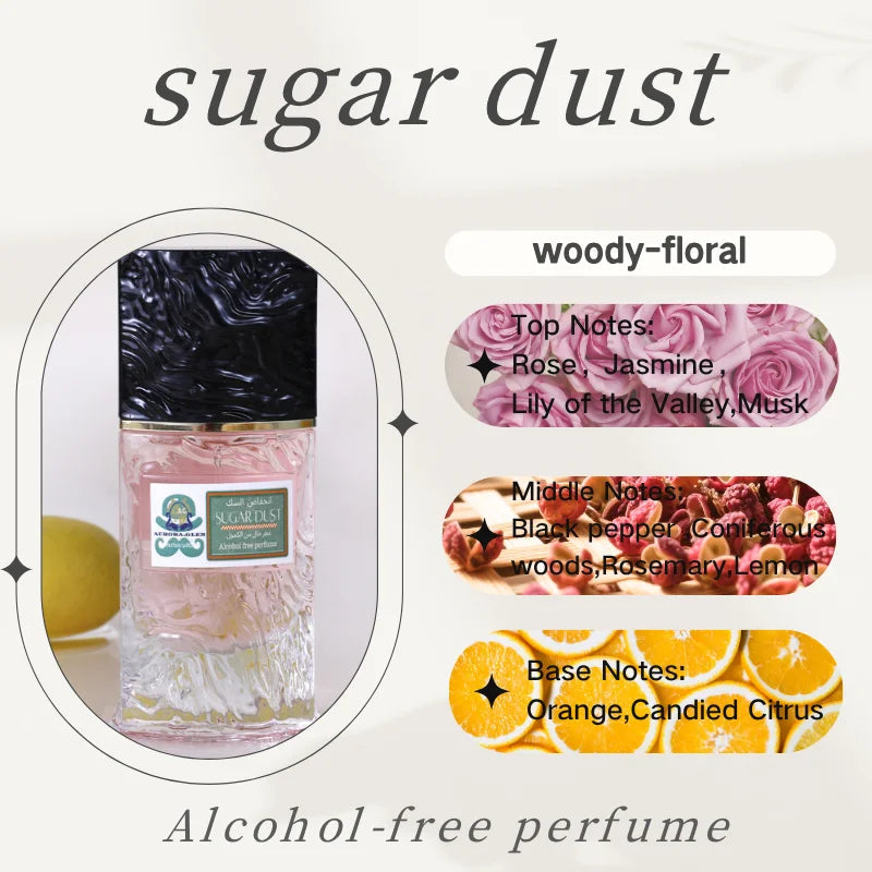 Sugar Dust Woody Floral Perfume - Long-Lasting Unisex Scent Fresh Rose Jasmine Lemon Warm Coniferous Woods Sweet Candied Citrus SwiftNest