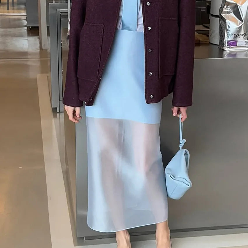 Women Fashion See Through High Waist Long Skirt New Summer Sexy Straight Skirt Office Commuting Casual Splice Lady Skirts SwiftNest