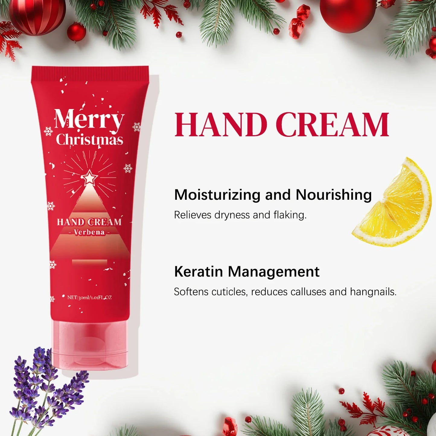 Merry Christmas 110ml Skin Care Gift Set - Hand Body Feet Cream with Nail Pen, Natural Verbena Cedarwood Sandalwood Fragrance