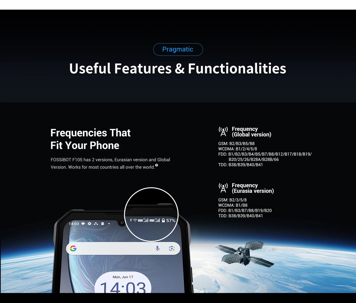 [العرض العالمي الأول] هاتف FOSSiBOT F105 الذكي المتين بنظام تشغيل أندرويد 14 وذاكرة وصول عشوائي 12 جيجابايت وذاكرة داخلية 64 جيجابايت وكاميرا 20 ميجابكسل وشاشة 6.745 بوصة عالية الدقة وشاشة IPS