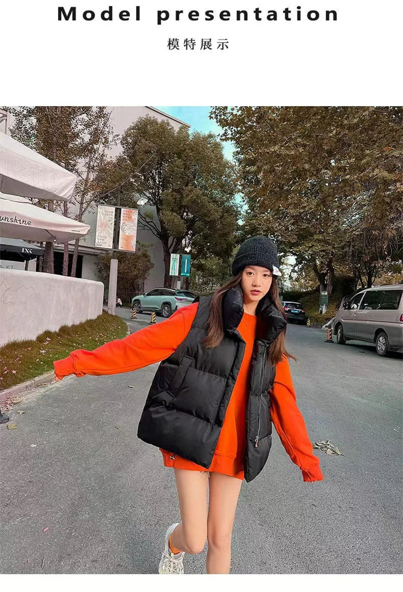 أزياء نسائية خريفية جديدة 2024 معاطف أنيقة بياقة واقفة ودافئة ملابس خارجية كاجوال بحزام بدون أكمام سترات شتوية نسائية