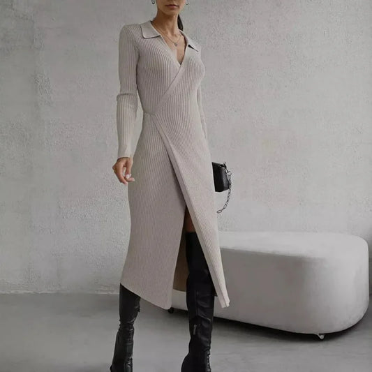 Autumn and winter new women's clothing fashionable temperament casual elegant woolen dress women's lace up long sleeved dress