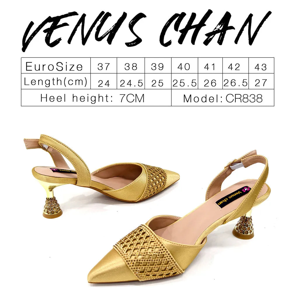 Latest Women Italian Shoes and Matching Bags Decorated with Rhinestone Elegant Pointed Toe Wedding Shoes Bride